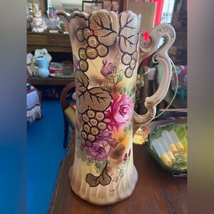 Hand-Painted Pink Floral Ceramic Pitcher
